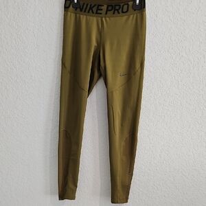 Women's Large Nike Pro Dri-Fit Olive Green Workout Full Length Leggings